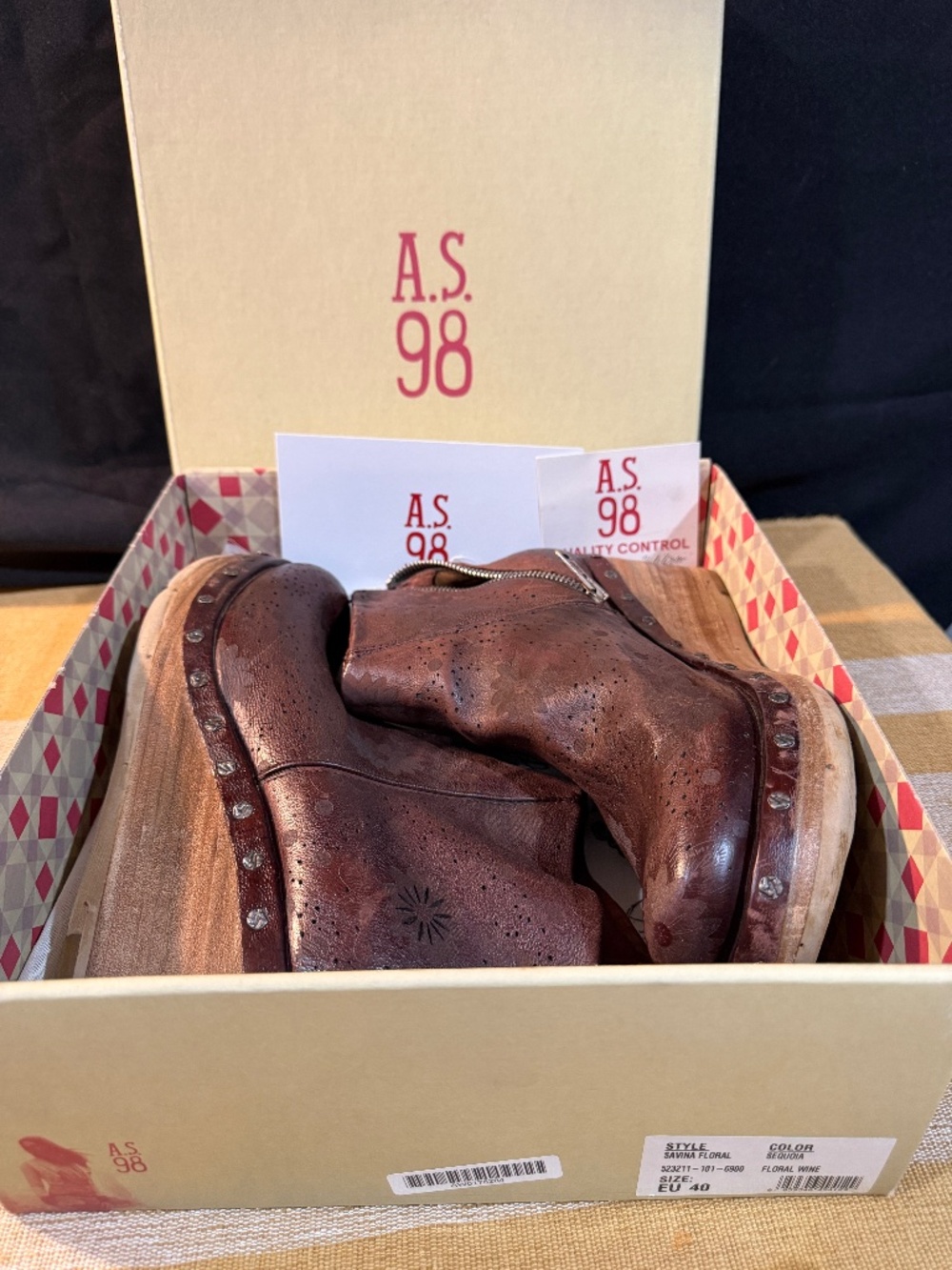 A.S. 98 Savina Floral Womens Floral Wine Leather Zipper Boot EU40